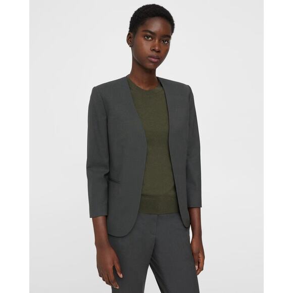 Theory Blazer Jacket Womens 4 Forest Green Lindrayia B Admiral Crepe Buttonless - Picture 1 of 12